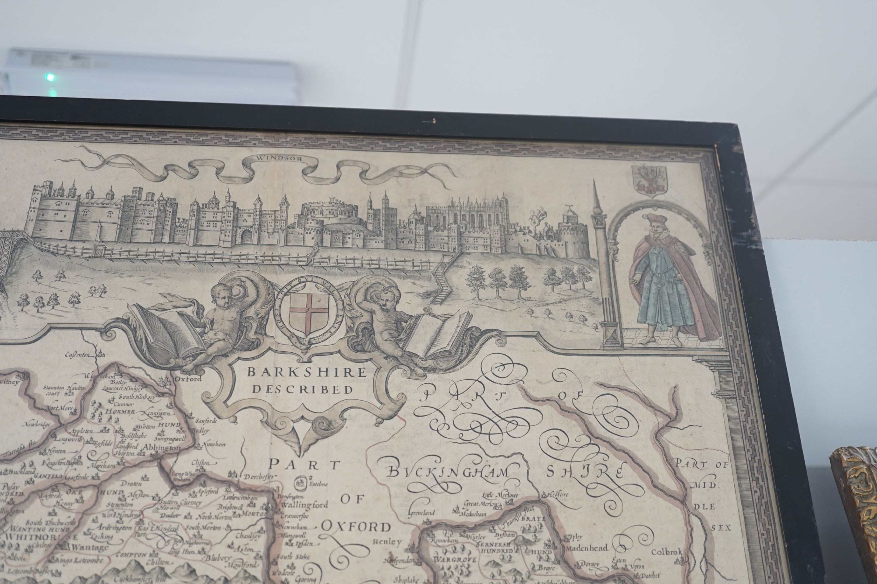 John Speed, coloured engraving, Map of Barkshire Described, 39 x 52cm